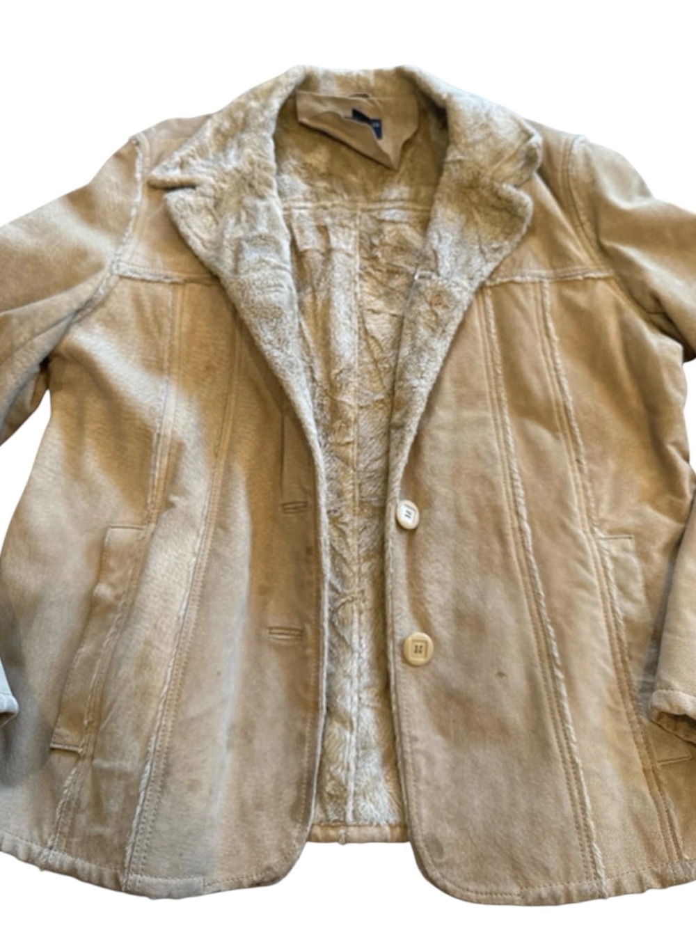American Eagle Outfitters Tan Suede Shearling Jacket